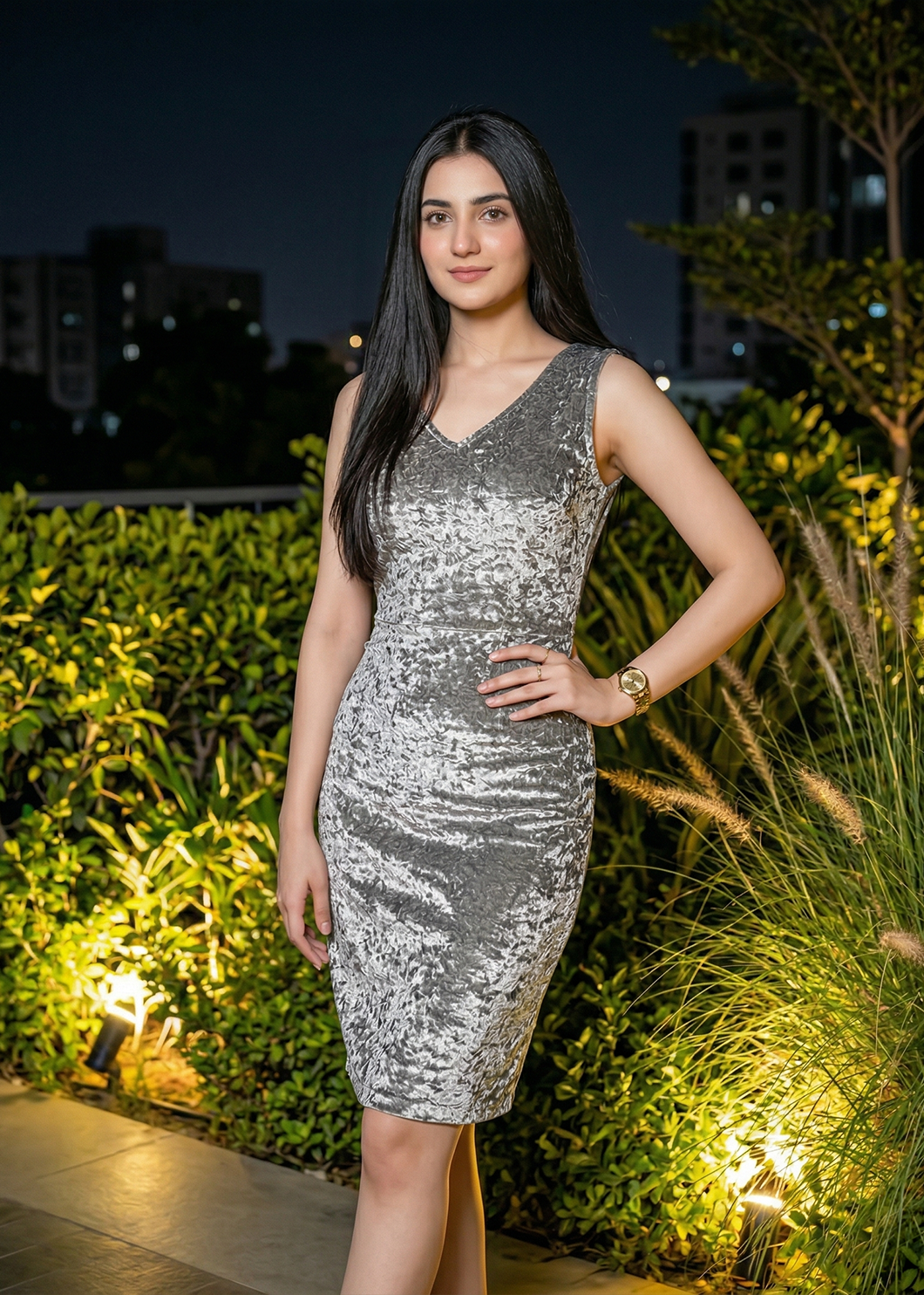 Crush Velvet Wrap Neck Midi Bodycon Dress