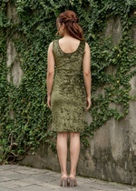 Golden Olive Crush Velvet Sleeveless Bodycon Midi Dress