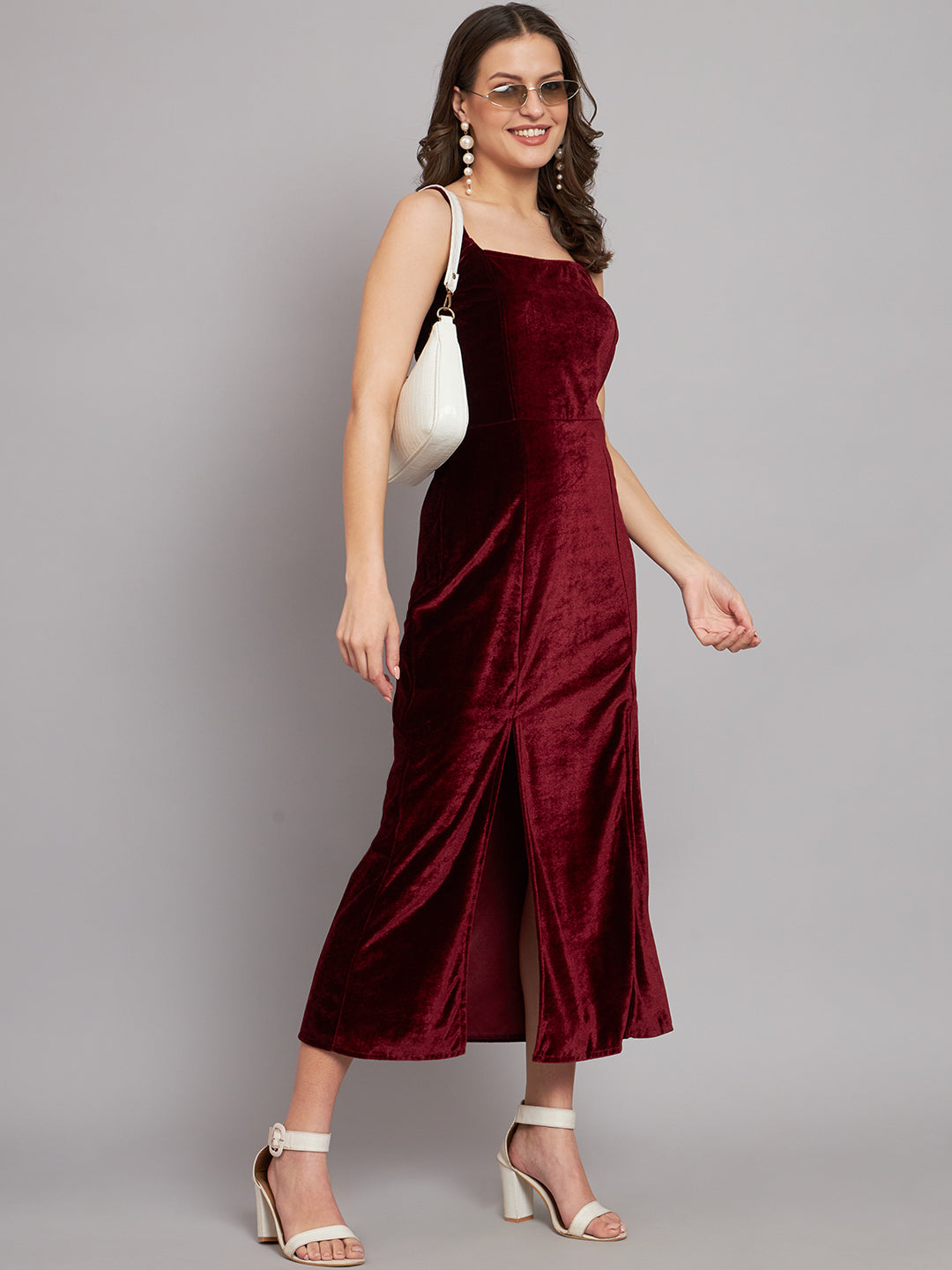 Slit Cuts Bodycon Sleeveless Party Dress Maroon