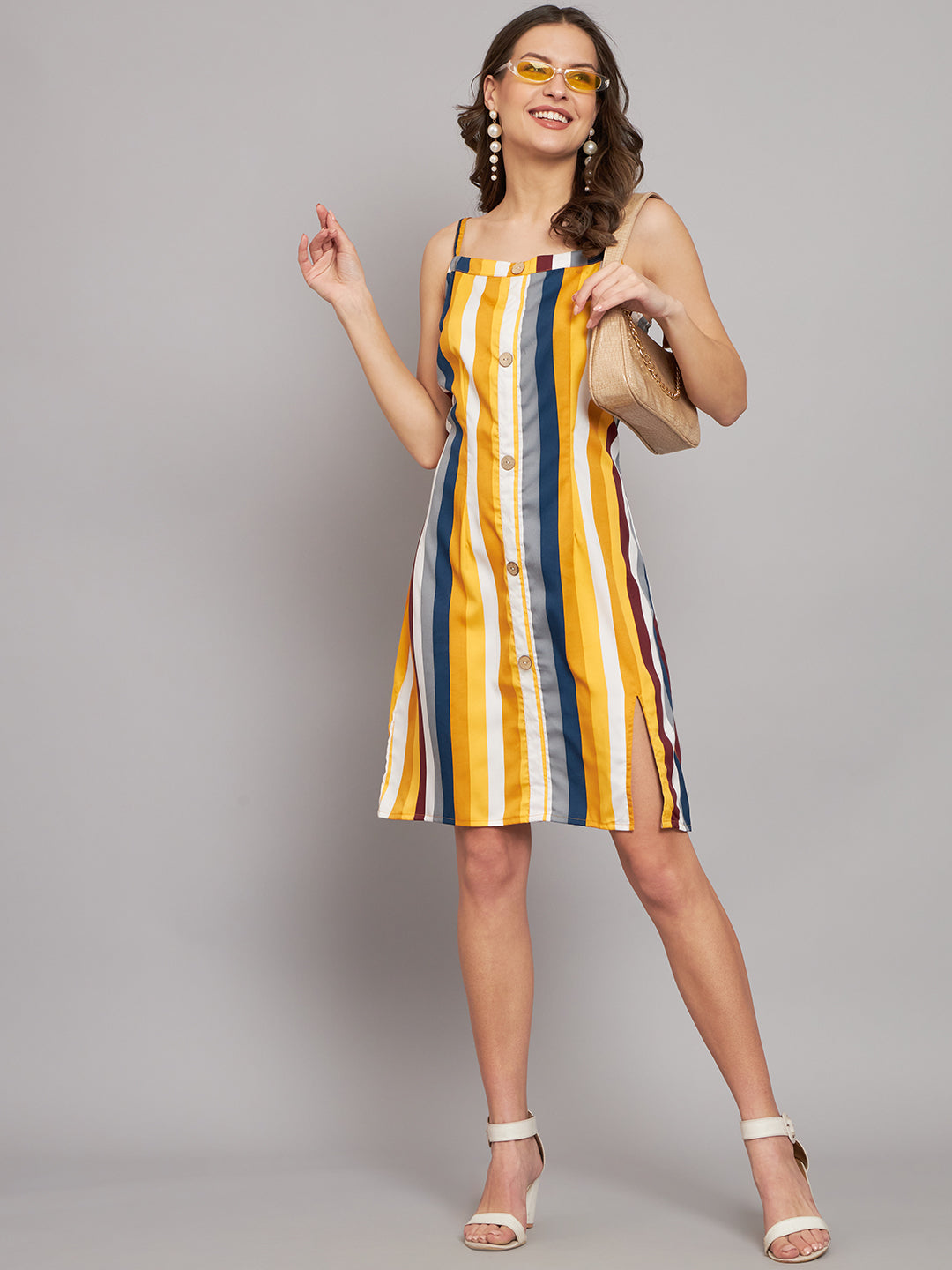 Crepe Flattering Cut and Spaghetti Strap Sleeveless Party Dress