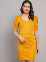 Lycra Ruffle Sleeves Mini Party Dress Yellow