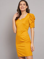 Lycra Ruffle Sleeves Mini Party Dress Yellow