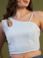Lycra Shimmery One-Shoulder Crop Top – Ice Blue