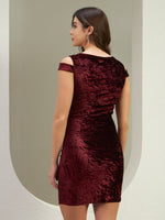 Wine Crushed Velvet Bodycon Mini Dress