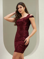 Wine Crushed Velvet Bodycon Mini Dress
