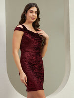 Wine Crushed Velvet Bodycon Mini Dress