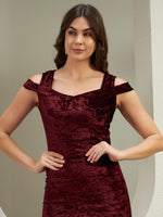 Wine Crushed Velvet Bodycon Mini Dress