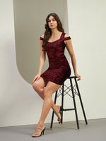 Wine Crushed Velvet Bodycon Mini Dress
