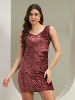 Wine Crushed Velvet Bodycon Mini Dress