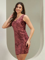Wine Crushed Velvet Bodycon Mini Dress