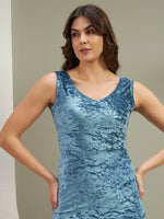 Sky Blue Crushed Velvet Bodycon Mini Dress for Women | Sleeveless V-Neck Party Dress