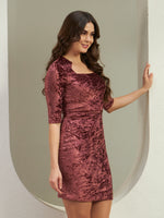 Women's Wine Crushed Velvet Bodycon Mini Dress