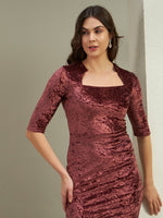 Women's Wine Crushed Velvet Bodycon Mini Dress