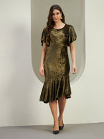 Olive Green Crushed Velvet Mermaid Midi Dress