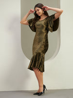Olive Green Crushed Velvet Mermaid Midi Dress