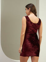 Wine Crushed Velvet Bodycon Mini Dress for Women