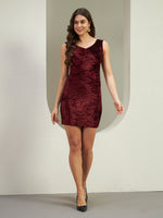 Wine Crushed Velvet Bodycon Mini Dress for Women