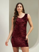 Wine Crushed Velvet Bodycon Mini Dress for Women