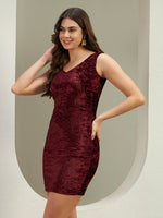 Wine Crushed Velvet Bodycon Mini Dress for Women