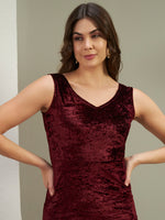 Wine Crushed Velvet Bodycon Mini Dress for Women