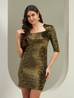 Olive Green Crushed Velvet Bodycon Mini Dress for Women