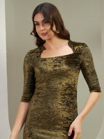 Olive Green Crushed Velvet Bodycon Mini Dress for Women
