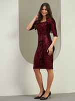 Burgundy Crushed Velvet Ruffle Dress