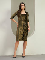 Glamour Crushed Velvet Cocktail Dress in Olive Metallic