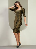 Glamour Crushed Velvet Cocktail Dress in Olive Metallic