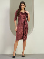 Radiant in Wine: The Crushed Velvet Ruffle Midi Dress