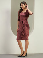 Radiant in Wine: The Crushed Velvet Ruffle Midi Dress