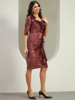 Radiant in Wine: The Crushed Velvet Ruffle Midi Dress