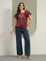 The Radiant Velvet Flutter Top in Wine
