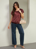 The Radiant Velvet Flutter Top in Wine