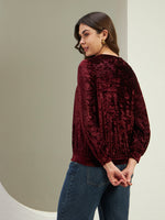 Luxe Wine Crushed Velvet Gathered Top