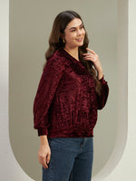 Luxe Wine Crushed Velvet Gathered Top