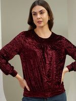 Luxe Wine Crushed Velvet Gathered Top