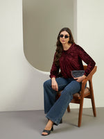 Luxe Wine Crushed Velvet Gathered Top