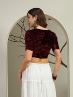 Deep Wine Crushed Velvet Square Neck Crop Blouse