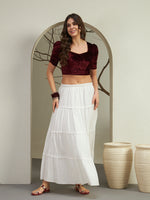 Deep Wine Crushed Velvet Square Neck Crop Blouse