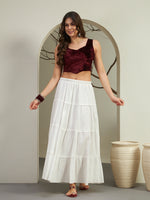 The Opulence Crushed Velvet Ethnic-Fusion Crop Top - Wine