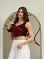 The Opulence Crushed Velvet Ethnic-Fusion Crop Top - Wine