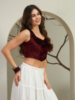 The Opulence Crushed Velvet Ethnic-Fusion Crop Top - Wine