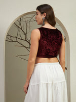 The Opulence Crushed Velvet Ethnic-Fusion Crop Top - Wine
