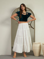 Premium Emerald Teal Velvet Crop Top with Cold-Shoulder Flutter Sleeves