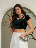 Velvet Cut-Out Flutter Sleeve Crop Top