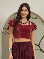 Velvet Square-Neck Crop Top with Flared Sleeves