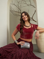 Velvet Square-Neck Crop Top with Flared Sleeves
