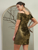 Olive Gold Crushed Velvet Off-Shoulder Mini Dress