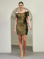 Olive Gold Crushed Velvet Off-Shoulder Mini Dress